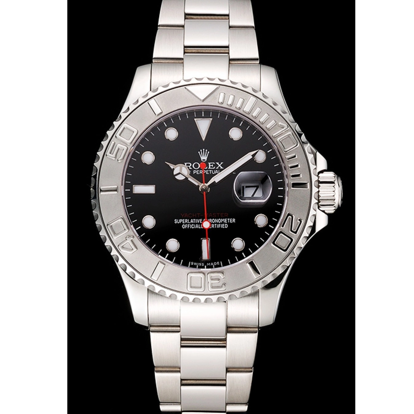 Aaa replica watch Stainless And Yacht-Master Dial Case Rolex Black Steel Bracelet 0706